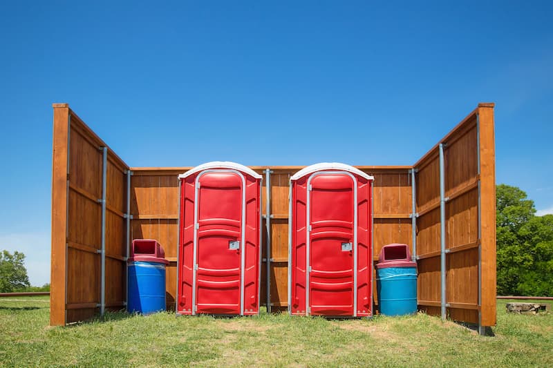 Short-term porta potty units staged for delivery in Altoona, Pennsylvania